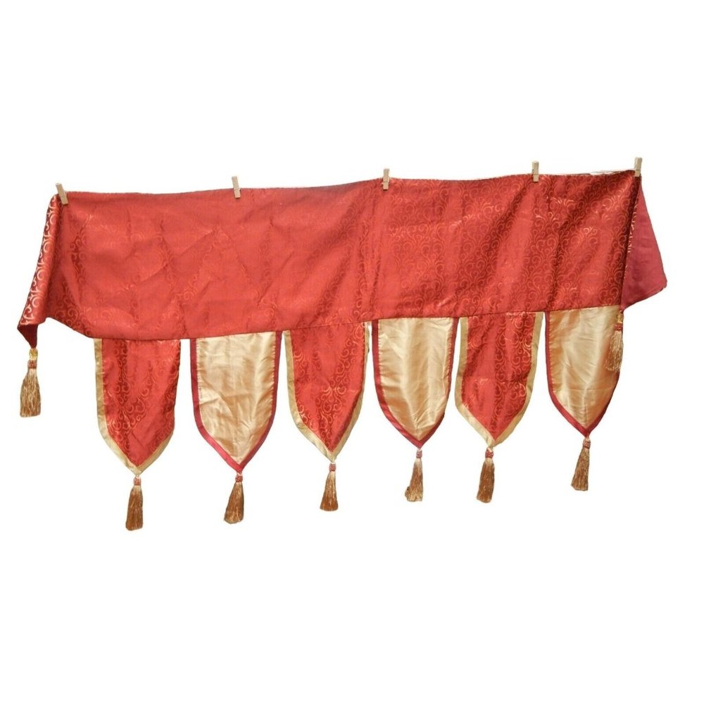 Pier One Holiday Christmas Mantle Scarf/ Banner Burgundy with Gold Beaded Tassel